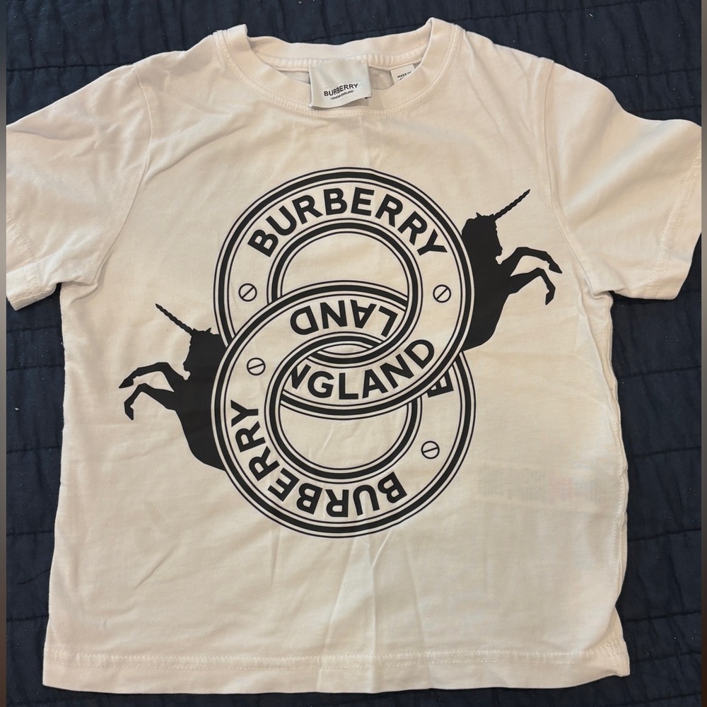 Burberry Kids White Graphic Tee with Black Design